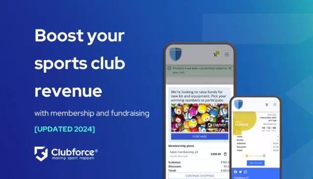 Boost club revenue with membership and fundraising title with Clubforce showing Clubforce fundrising upsell when purchsing membership