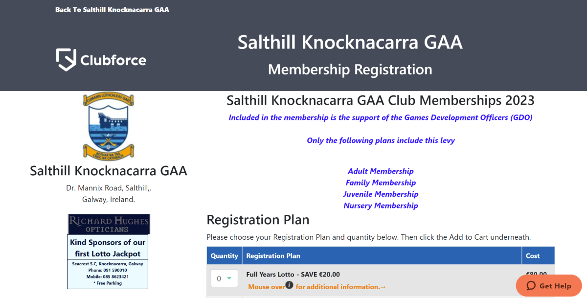 Salthill knocnkacarra example of sponsorship inside Clubforce membership platform