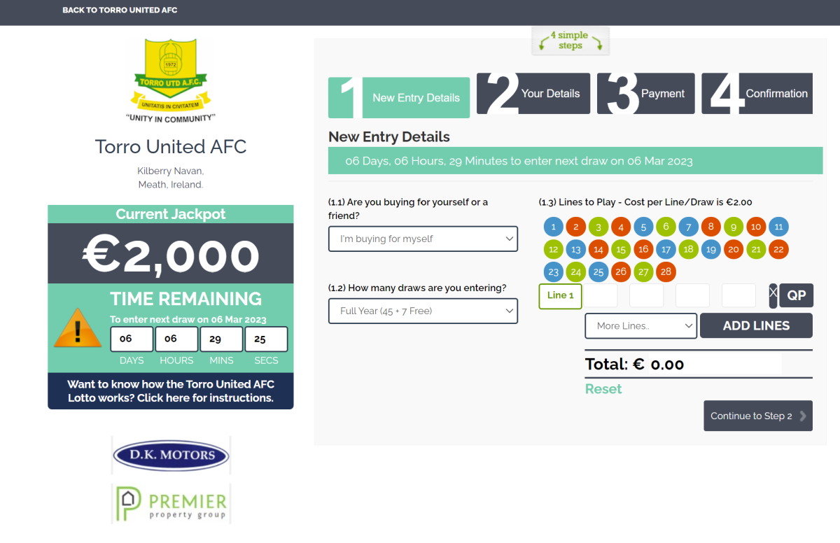 Torro United AFC example of sponsorship inside Clubforce lotto platform