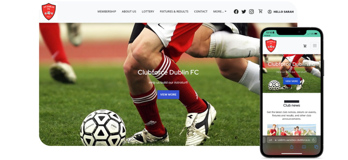 Clubforce club website on desktop and mobile