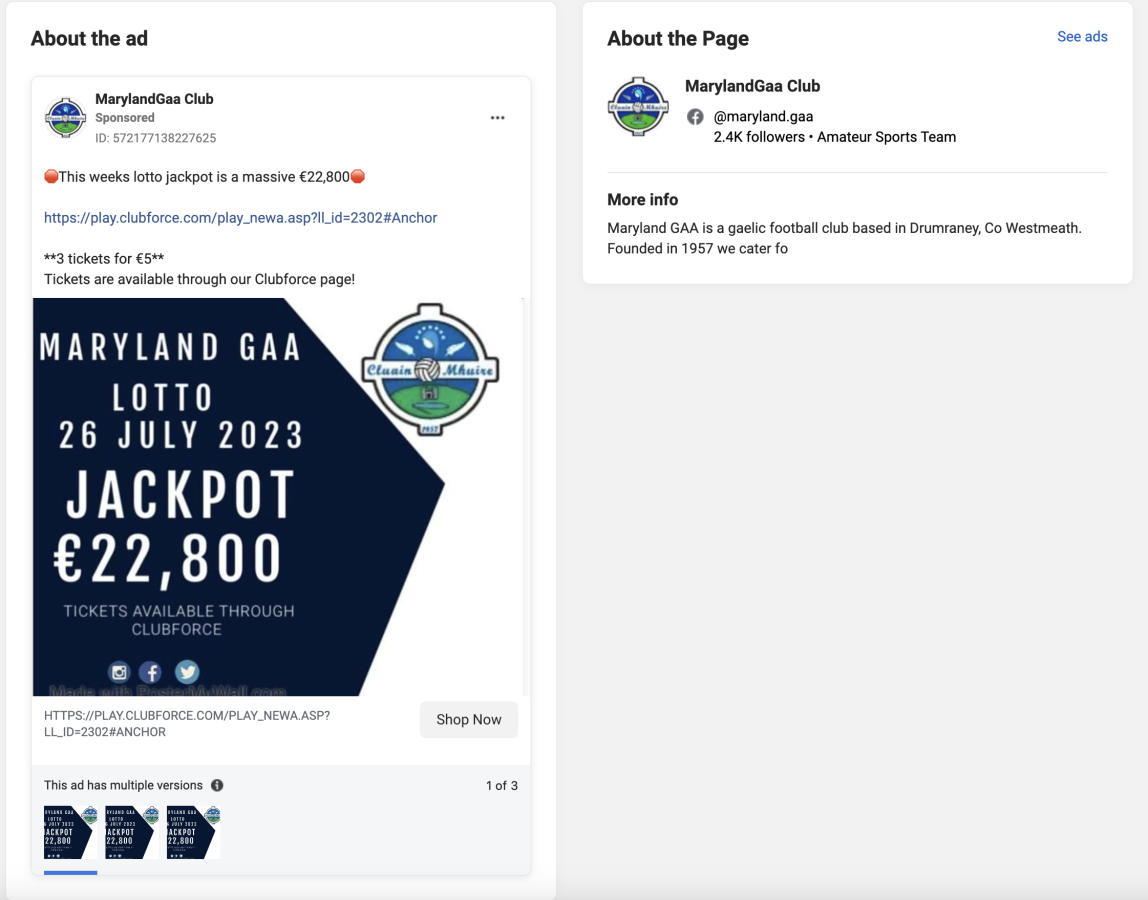 Meryland GAA and how they're promoting their jackpot for July 2023.
