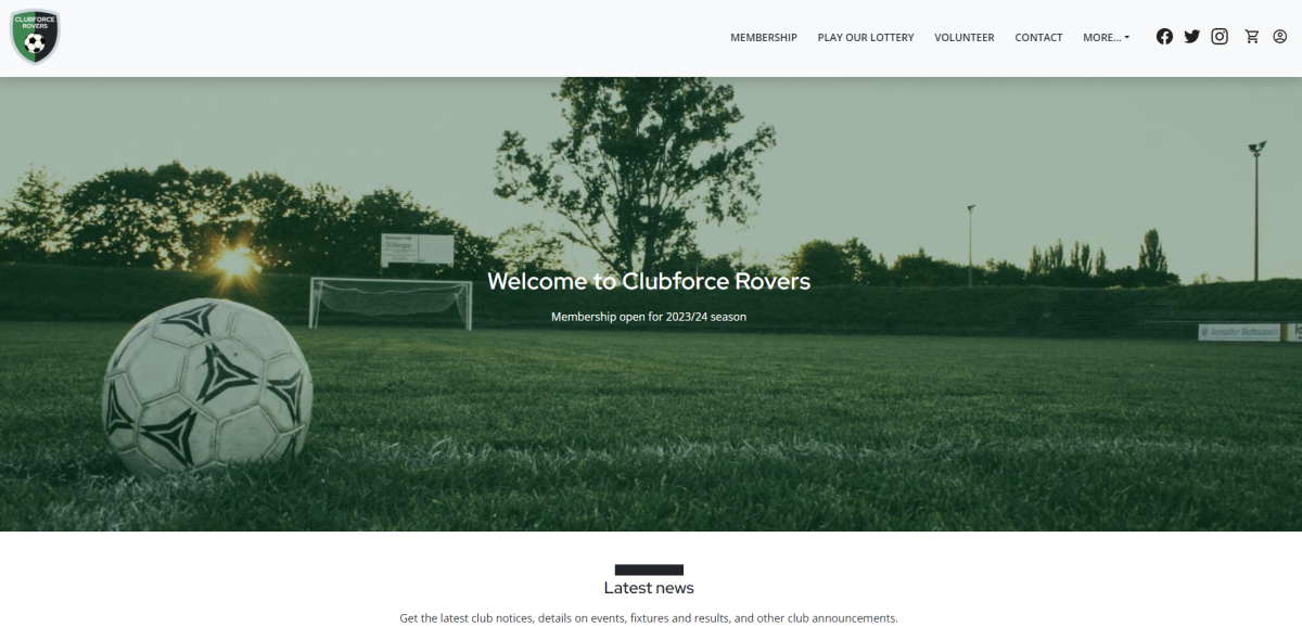Clubforce club website homepage