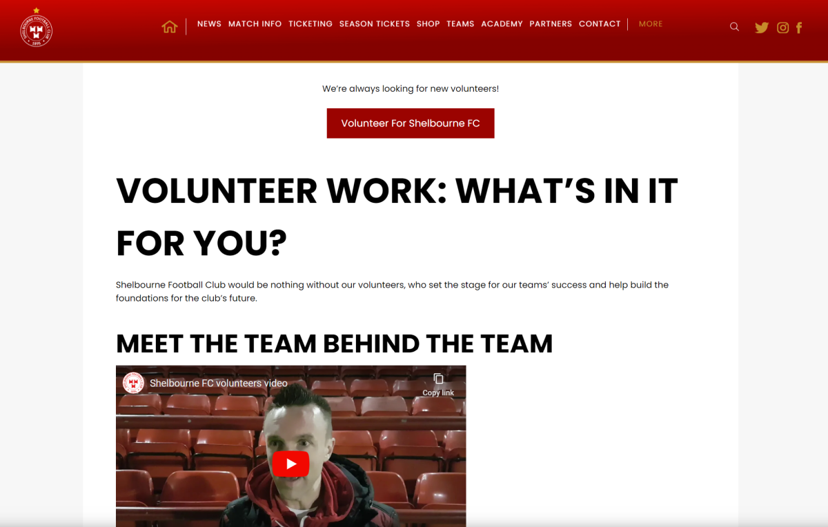 Shelbourne FC promoting their open volunteer roles