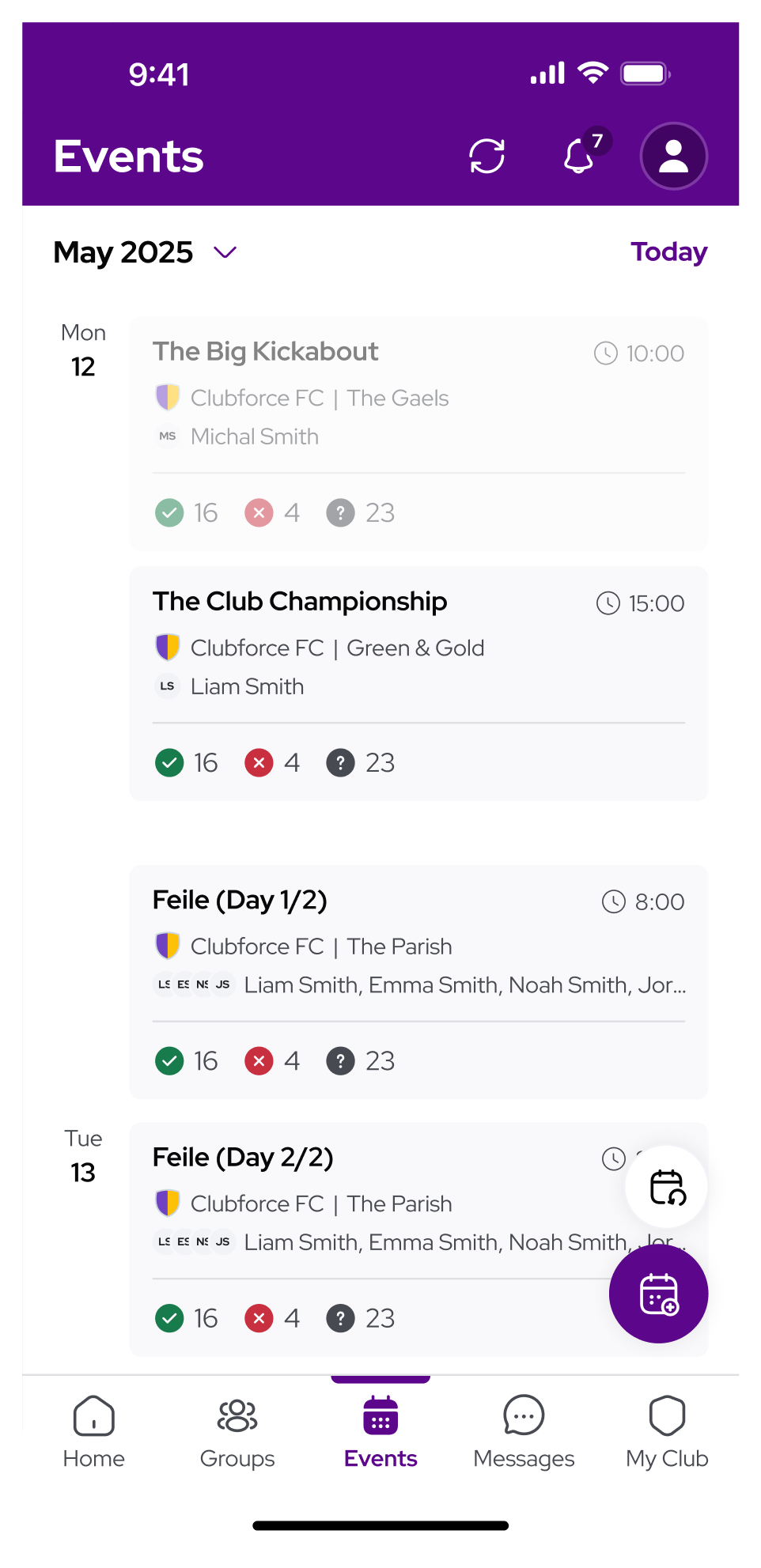Fixtures, Events & Results